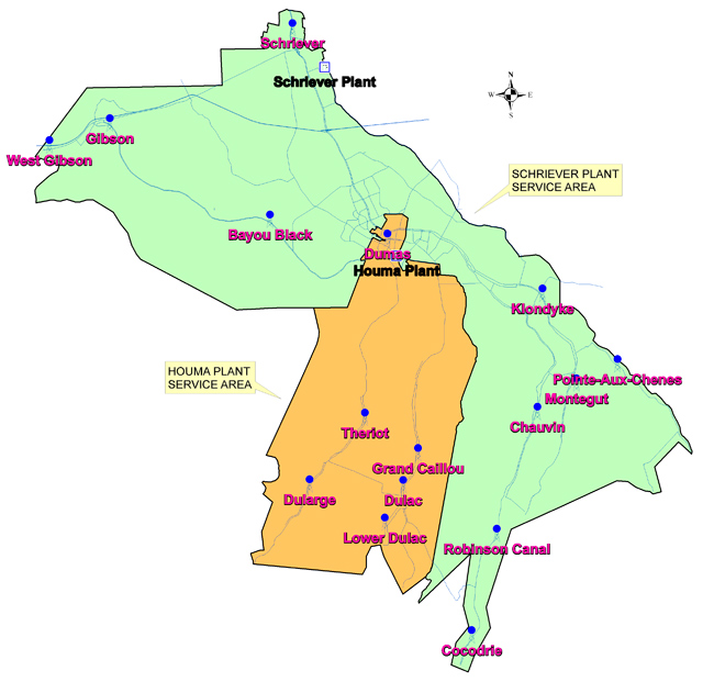 Service Map Showing Terrebonne Parish